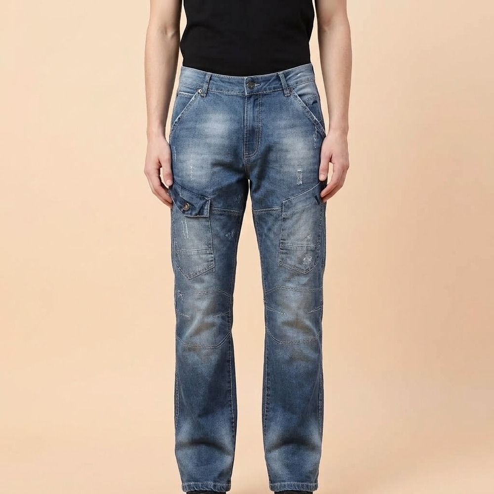 LAB L.A.B. Liberation A Bleu Cargo Jeans Mens 38x32 Slim Straight Blue Cotton